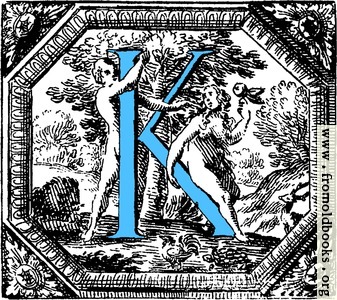 [Picture: Historiated decorative initial capital letter K in Blue]