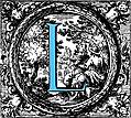 [Picture: Historiated decorative initial capital letter L in Blue]