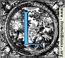 Historiated decorative initial capital letter L in Blue