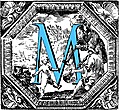 [Picture: Historiated decorative initial capital letter M in Blue]