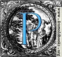 Historiated decorative initial capital letter P in Blue