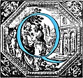 [Picture: Historiated decorative initial capital letter Q in Blue]