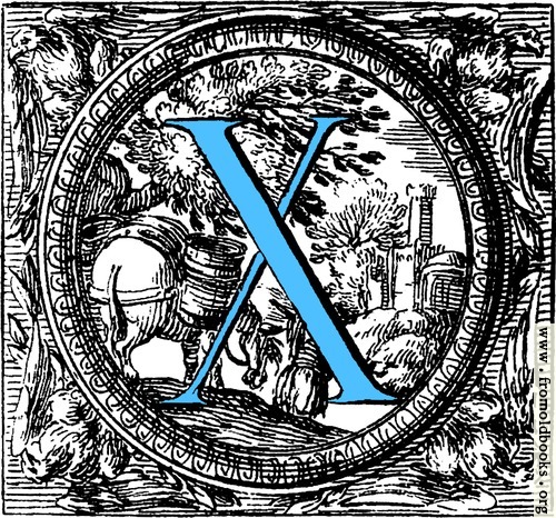 [Picture: Historiated decorative initial capital letter X in Blue]