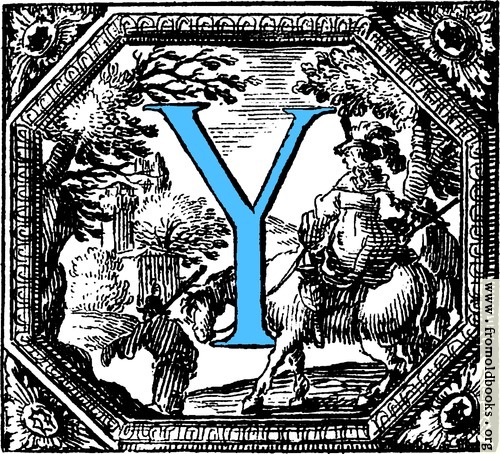 [Picture: Historiated decorative initial capital letter Y in Blue]