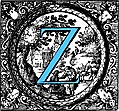 [Picture: Historiated decorative initial capital letter Z in Blue]