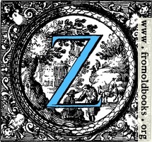 Historiated decorative initial capital letter Z in Blue