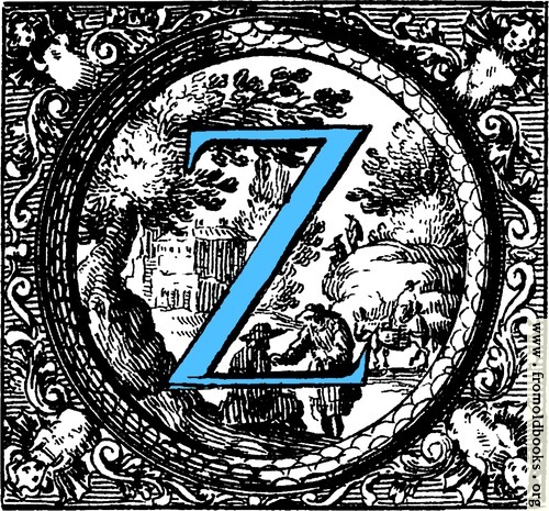 [Picture: Historiated decorative initial capital letter Z in Blue]