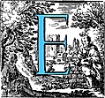Historiated decorative initial capital letter E in Blue