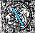 Historiated decorative initial capital letter X in Blue