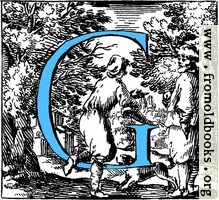 [picture: Historiated decorative initial capital letter G in Blue]