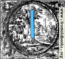 [picture: Historiated decorative initial capital letter I in Blue]