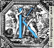 [picture: Historiated decorative initial capital letter K in Blue]