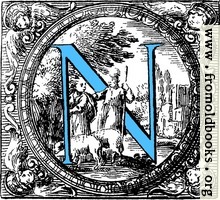 [picture: Historiated decorative initial capital letter N in Blue]