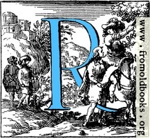 [picture: Historiated decorative initial capital letter R in Blue]