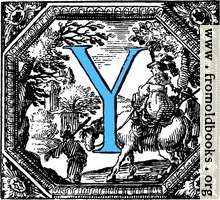 [picture: Historiated decorative initial capital letter Y in Blue]