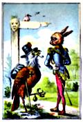 [Picture: Hobo bird meets aristocrat rabbit]