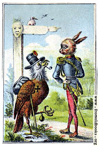 [Picture: Hobo bird meets aristocrat rabbit]