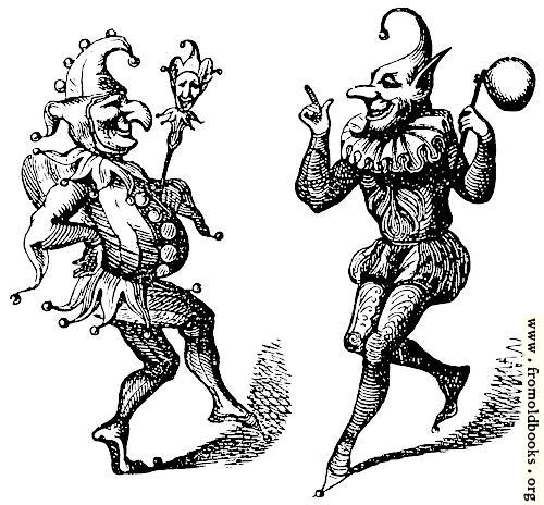 [Picture: Stock block: two dancing harlequins]