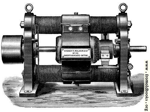 [Picture: Fig. 17.—Showing Old Type of Gramme Continuous Current Dynamo.]