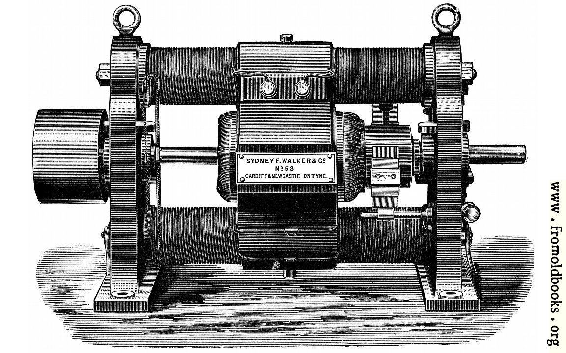 [Picture: Fig. 17.—Showing Old Type of Gramme Continuous Current Dynamo.]