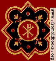 [picture: Chi-rho symbol (Px) in red, black ad gold from front cover.]