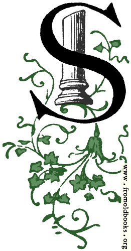 [Picture: Decorative initial letter S with ancient Greek column and green ivy]