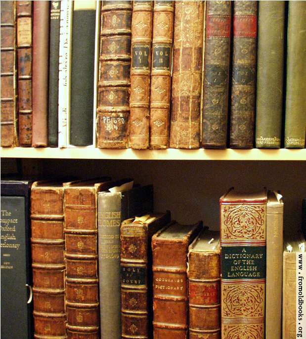 [Picture: Pictures of old books: Two shelves of antiquarian books]