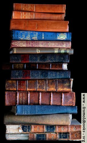 [Picture: Stack of old books, dark background]