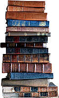 [Picture: Stack of old books, light background]