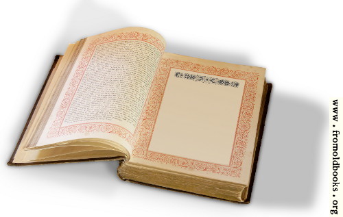[Picture: Open Book with Victorian Border and Blank Page]