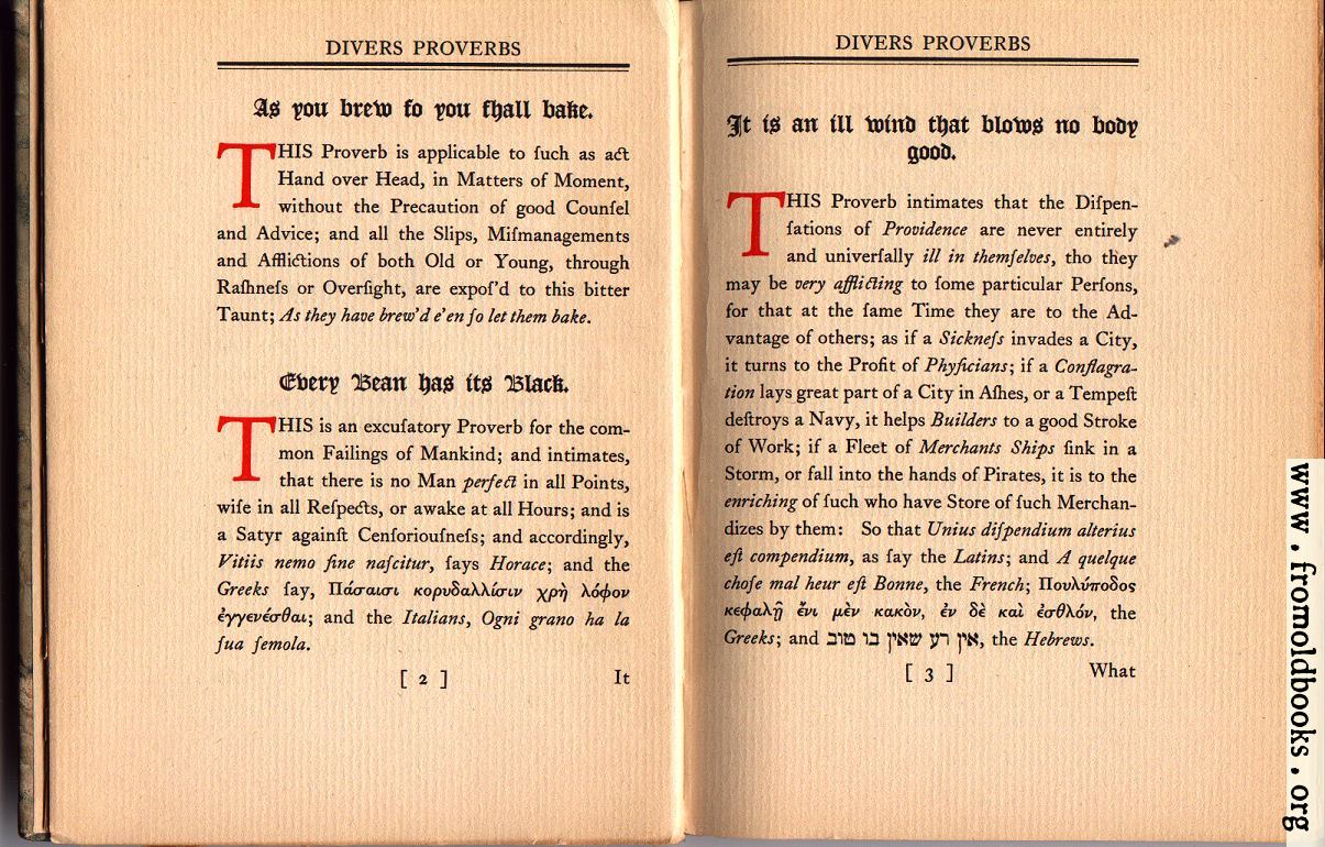 [Picture: As you brew so you shall bake; Every bean has its Black; it is an ill wind that blows no body good]