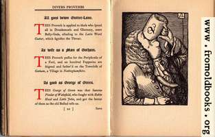 All goes down Gutter-lane; As Wise as a Man of Gotham; As good as George of Green; [woodcut: stout man drinks from mug, holds saussage with a fork]