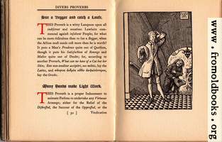 Sue a Beggar and catch a Louse; Many Hands make Light Work; [woodcut: well-dressed man scratches his head standing near a beggar with outstretched hat]