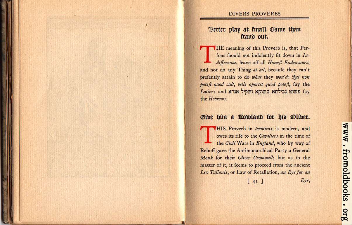 [Picture: Better play at small Game than stand out;  Give him a Rowland for his Oliver.]